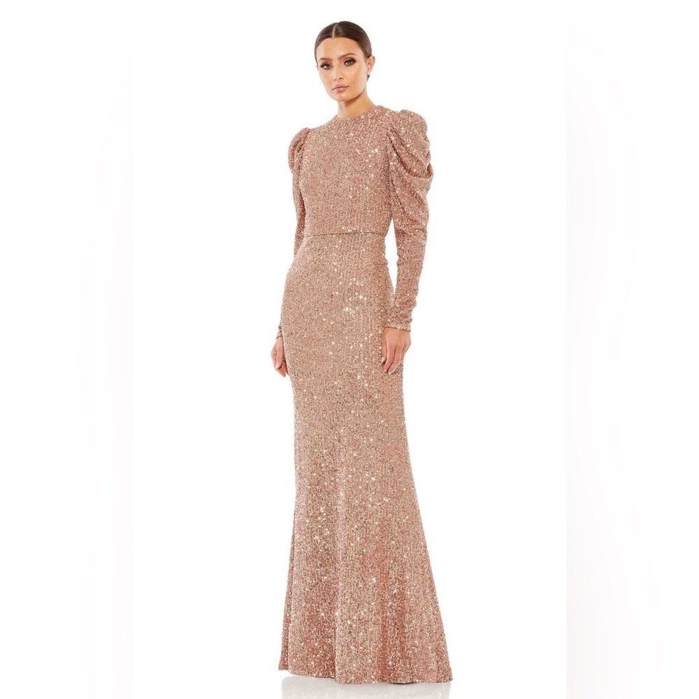 NWT Mac Duggal Rose Gold Sequin Long Sleeve Dress Size 4